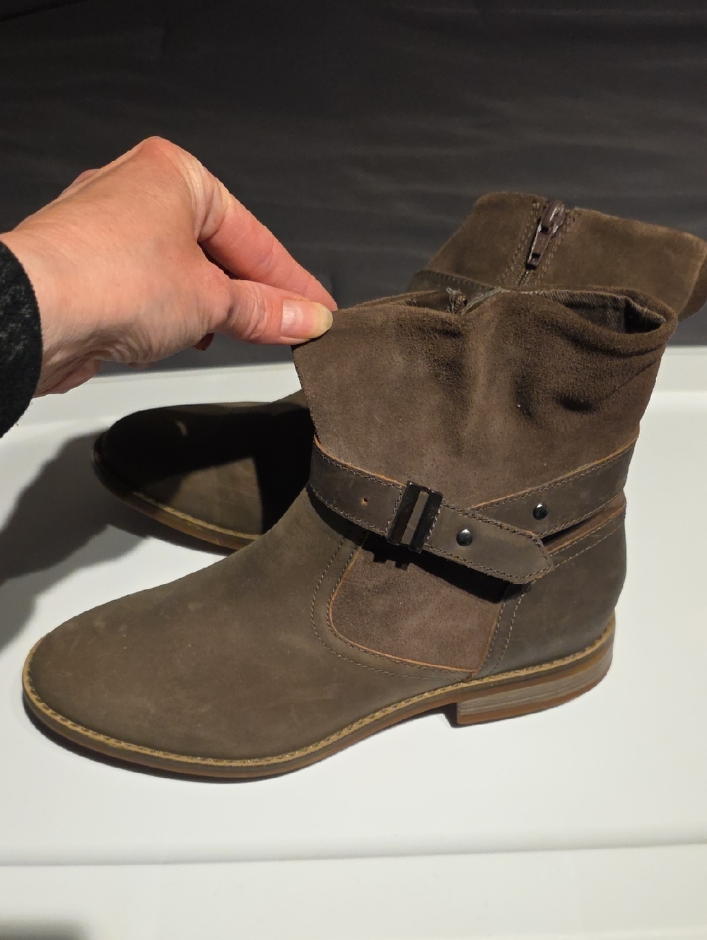 Clarks Brown Suede Ankle Booties with Strap
